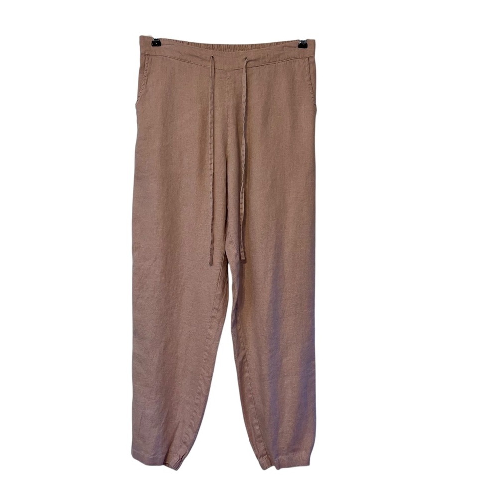Iximo Women's Pants 100% Linen Pull‎ On Elastic Waist Size Medium Pink Beachy